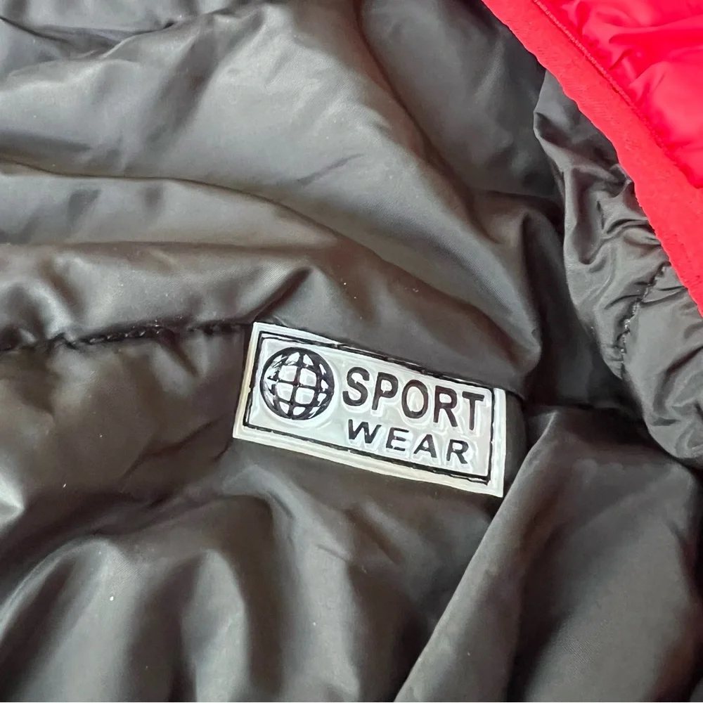 Sportwear Red/Black Winter Dog Jacket w pocket & embroidered Paw Print, Sz M